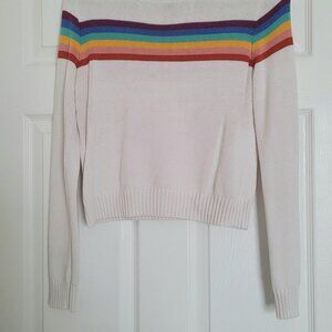 White Cropped Sweater w Rainbow Decor - Size Medium